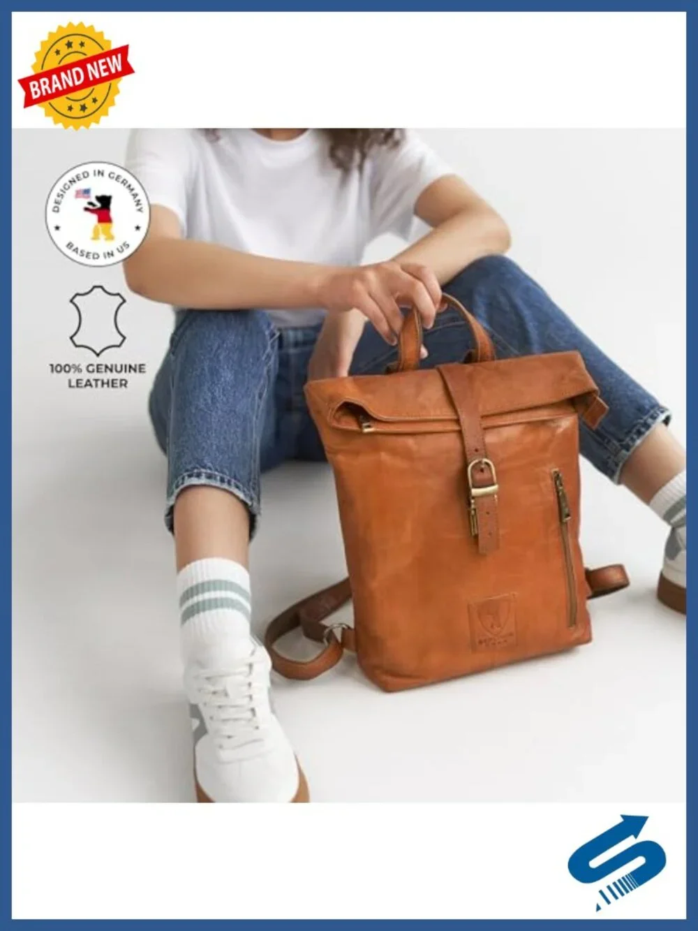 Genuine Leather Backpack Roll-Top Closure YKK Zipper Vegetable-Tanned Daypack
